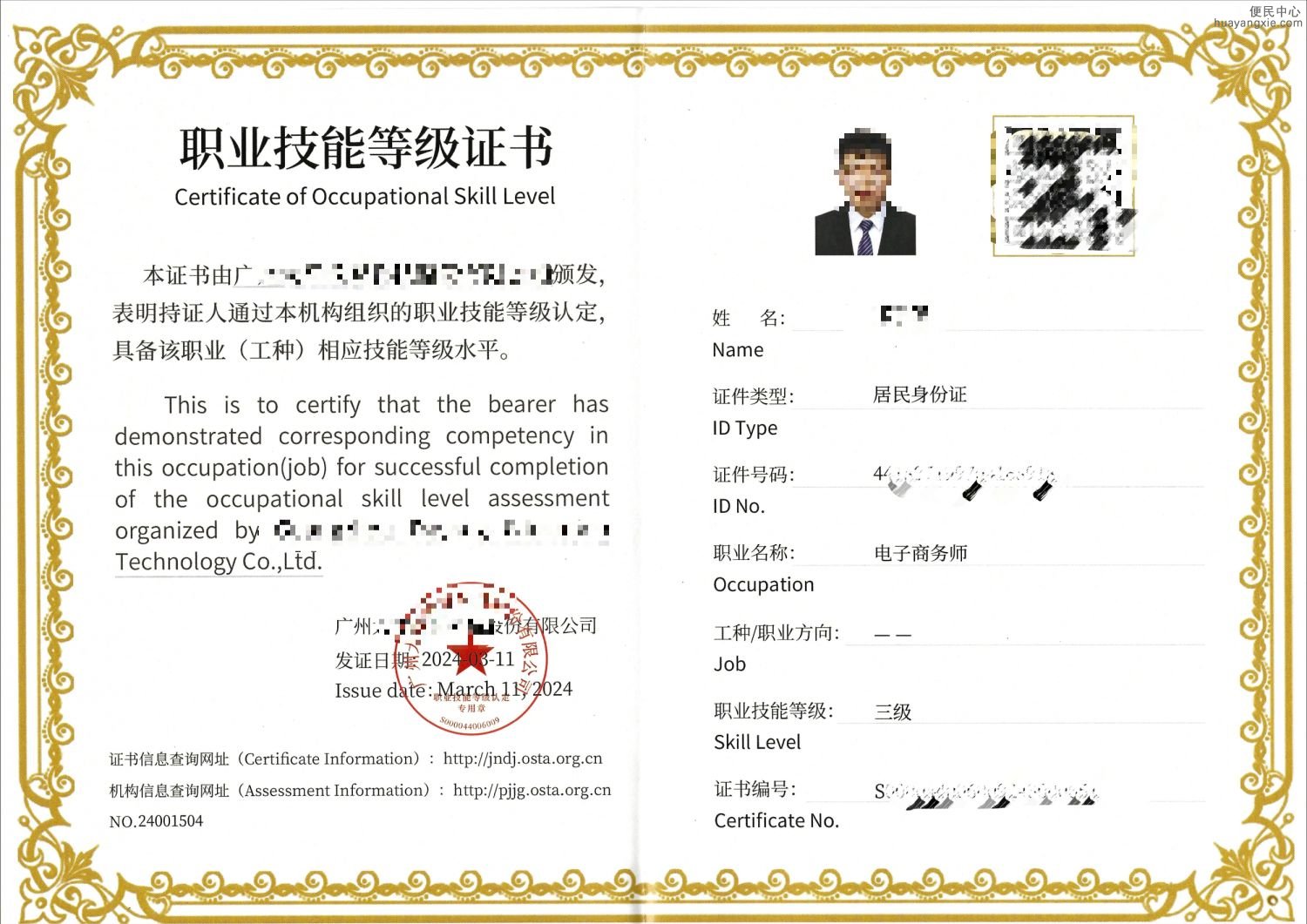 电子商务师证书模板参考 